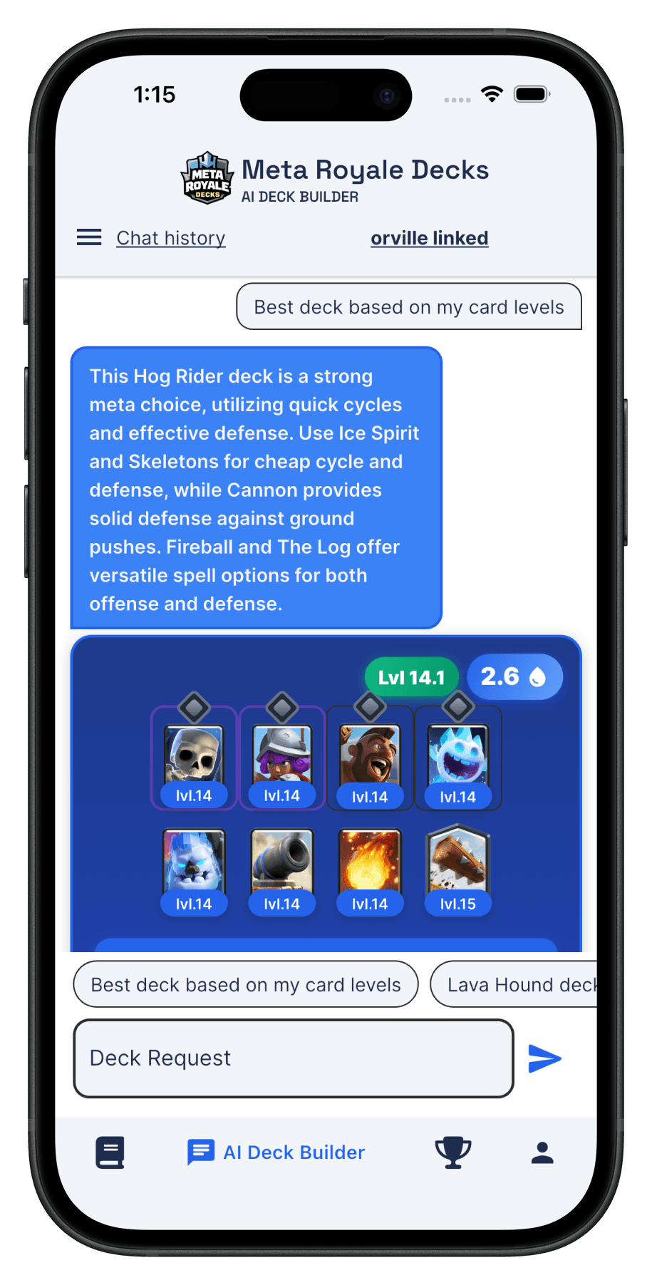 Meta Royale Decks mobile app screenshot